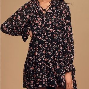 Lulus chiffon Swiss dot vneck ruffle dress